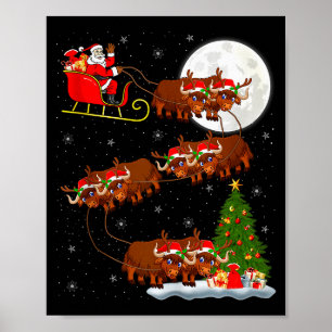 Yak Santa Sleigh Flying Funny Magical Christmas Ta Poster