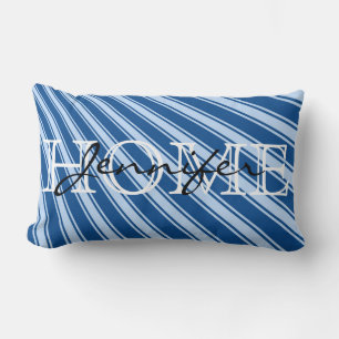 Yale Blue Colour Stripe Pattern Home Monogram Lumbar Cushion