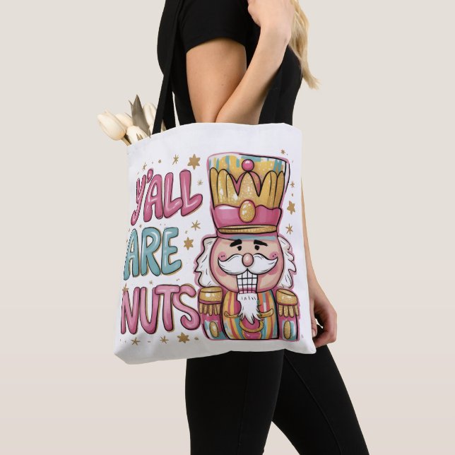 Y'all Are Nuts Coquette Nutcracker Xmas Preppy  Tote Bag (Close Up)