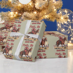 Y'all Be Good Now Funny Santa Cowboy Western Xmas Wrapping Paper