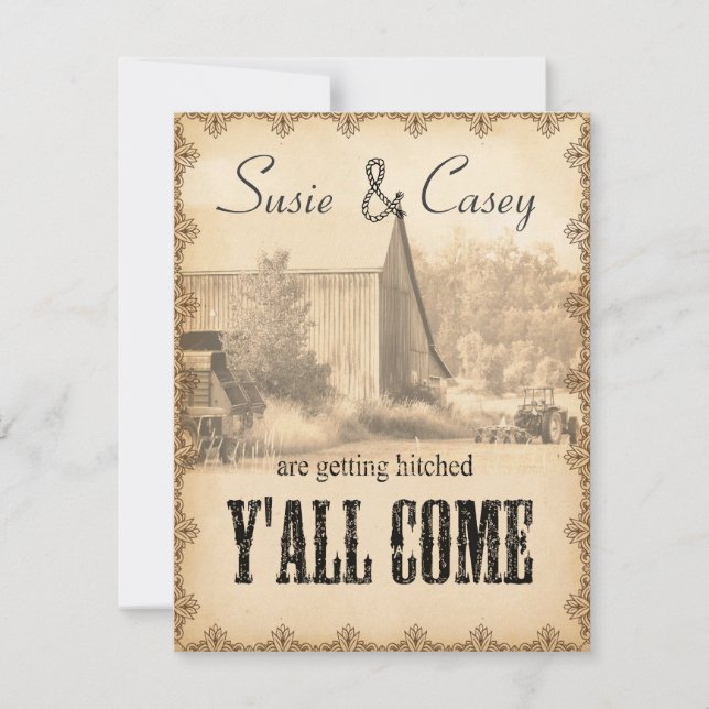 Y'all Come Wedding Invitation ID651 (Front)