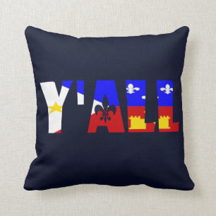 Y'all Louisiana Fleur De Lis Cajun Acadian Flag Cushion