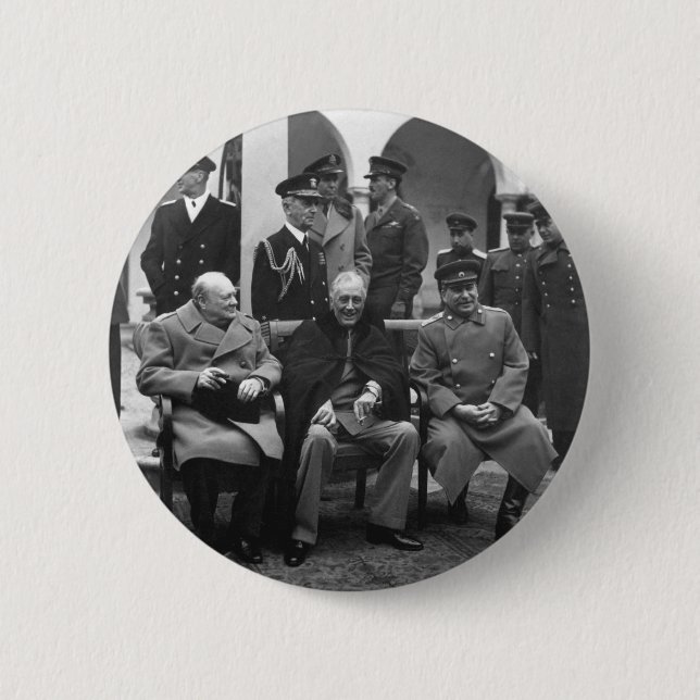 Yalta Conference Roosevelt Stalin Churchill 1945 6 Cm Round Badge (Front)