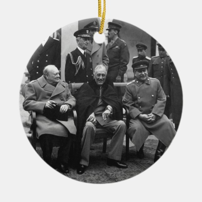 Yalta Conference Roosevelt Stalin Churchill 1945 Ceramic Tree Decoration (Front)