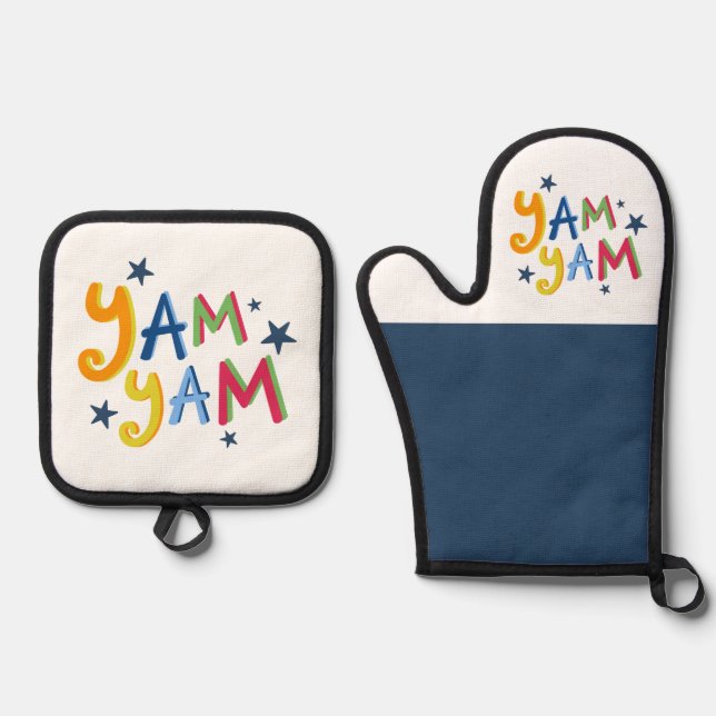 Yam Yam Black Country Apron Oven Mitt & Pot Holder Set (Front)