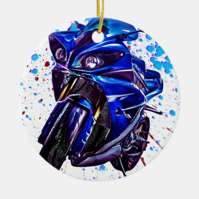 Yamaha YZF R1 Art Print Ceramic Tree Decoration (Front)