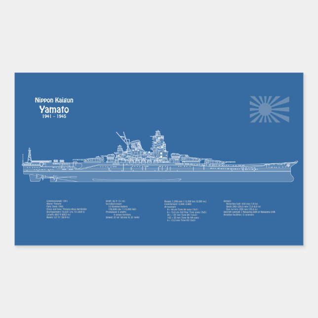 Yamato - Ship Blueprint Plans ABD Rectangular Sticker (Front)