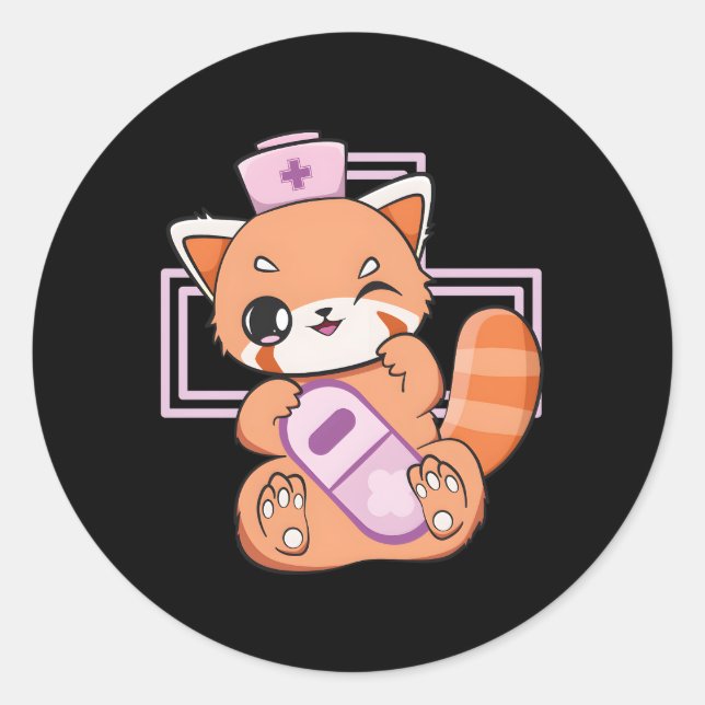 Yami Kawaii Red Panda Pastel Goth Bear Otaku Anime Classic Round Sticker (Front)