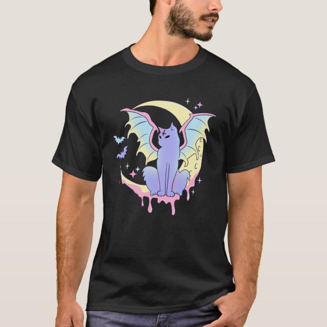 Yami Moon Phases Pastel Goth Cat Kitty Pagan Witch T-Shirt (Front)
