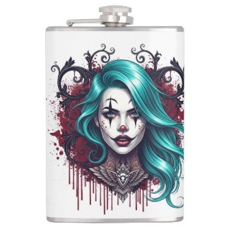 yan Haired Clown Queen - Spooky Chic Hip Flask