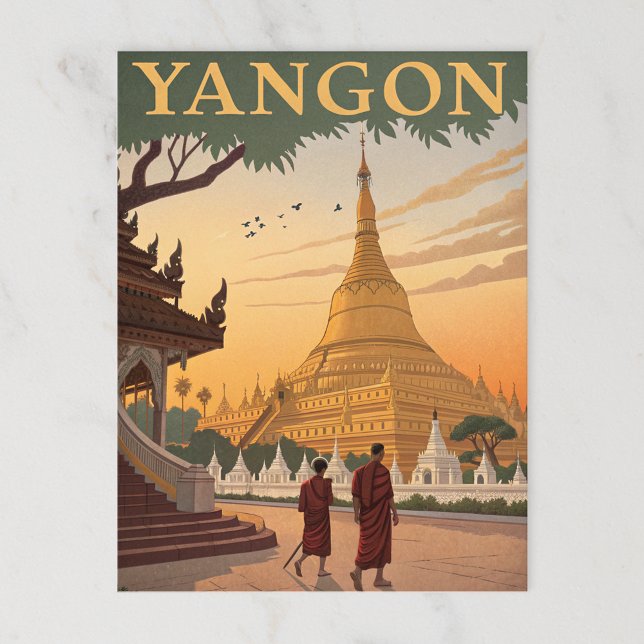 Yangon Pagoda and Burmese Retro Postcard (Creator Uploaded)