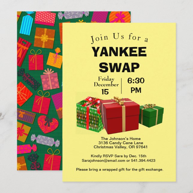 Yankee Swap Gift Exchange, Gift Background, ZPR Invitation (Front/Back)