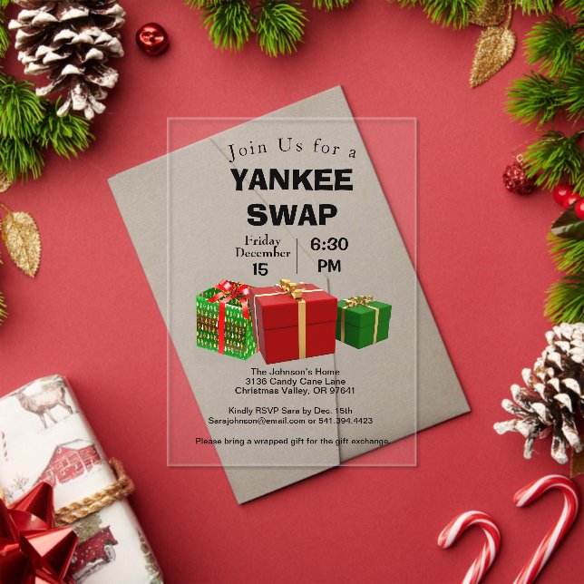 Yankee Swap Gift Exchange Wrapped Presents Acrylic Invitations (Insitu (Holiday))