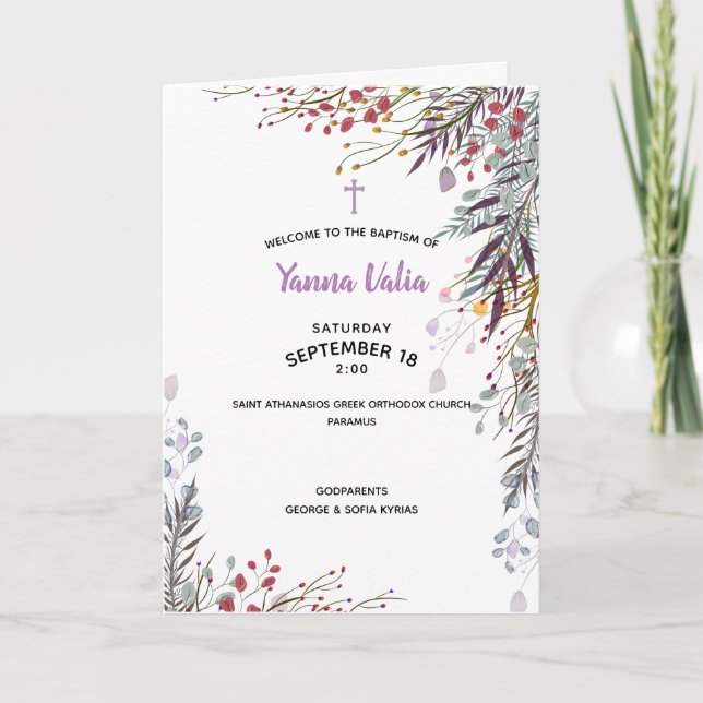 Yanna Greek Orthodox Church baptism Program Programme (Front)