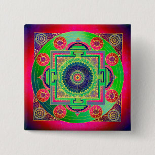 YANTRA - the great wheel - green pink 15 Cm Square Badge
