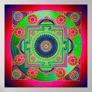 YANTRA - the great wheel - green pink Poster