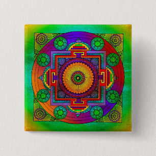 YANTRA - the great wheel - green violet 15 Cm Square Badge