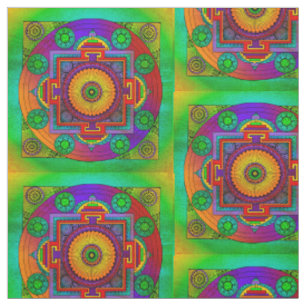 YANTRA - the great wheel - green violet Fabric