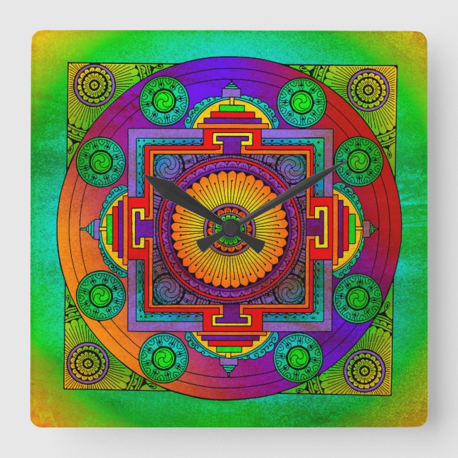 YANTRA - the great wheel - green violet Square Wall Clock (Front)
