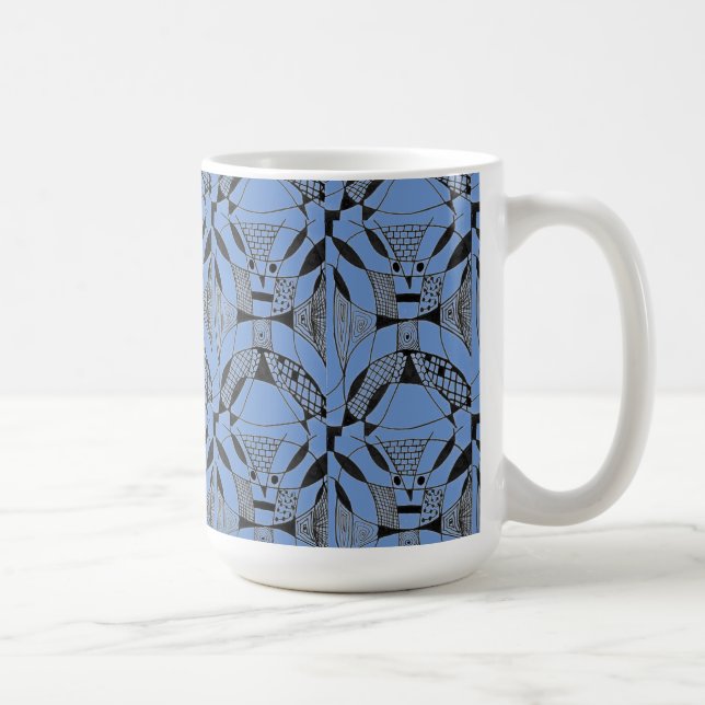 "Yappy Dog on Blue Tiled" Abstract Design Mug (Right)