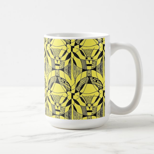 "Yappy Dog on Yellow Tiled" Abstract Design Mug (Right)