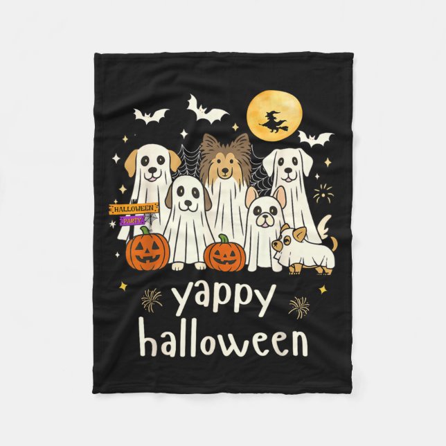 Yappy Halloween Funny Dog Ghosts Halloween Fleece Blanket (Front)