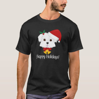Yappy Holidays Cute Funny Maltese Dog Xmas  T-Shirt