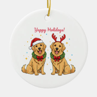 Yappy Holidays Golden Retriever Golden Xmas Ceramic Tree Decoration
