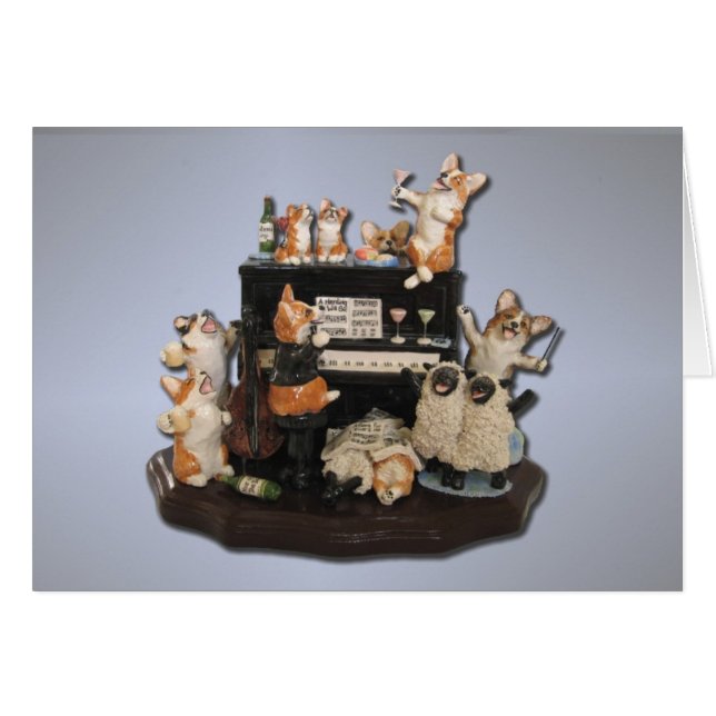 "Yappy Hour" Corgi & Sheep in Concert! Card (Front Horizontal)