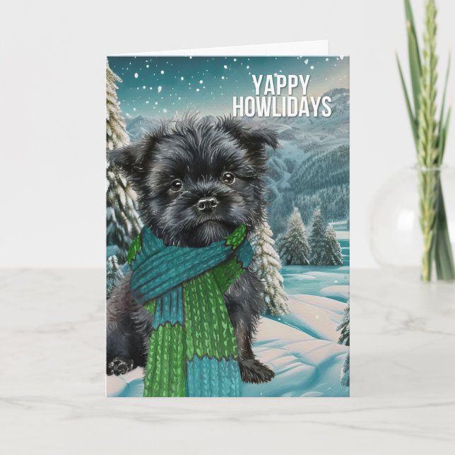 Yappy Howlidays Affenpinscher Dog in Winter Scarf Holiday Card (Front)