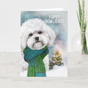 Yappy Howlidays Bichon Frise Dog Christmas Holiday Card