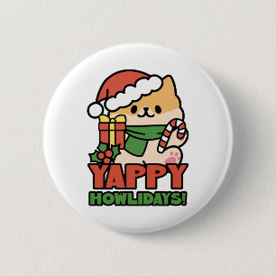 Yappy Howlidays - Cute Christmas Dog Cartoon 6 Cm Round Badge
