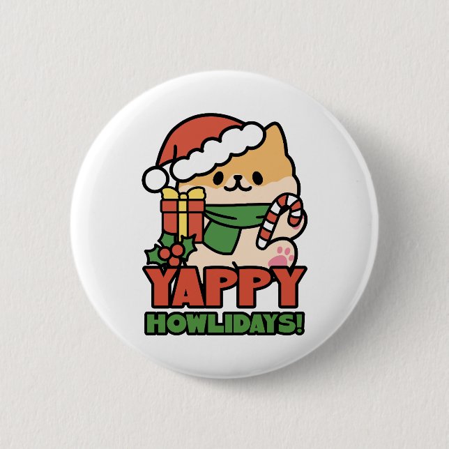 Yappy Howlidays - Cute Christmas Dog Cartoon 6 Cm Round Badge (Front)