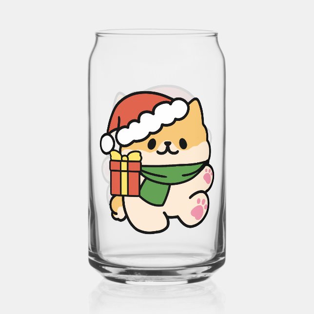 Yappy Howlidays - Cute Christmas Dog Cartoon Can Glass (Front)