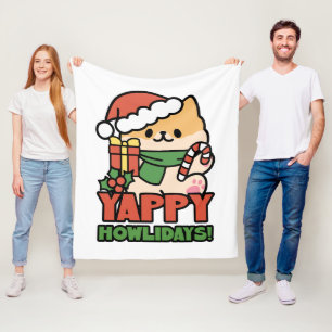 Yappy Howlidays - Cute Christmas Dog Cartoon Fleece Blanket