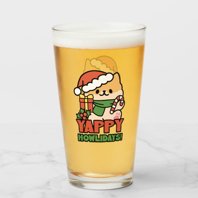 Yappy Howlidays - Cute Christmas Dog Cartoon Glass (Front Filled)
