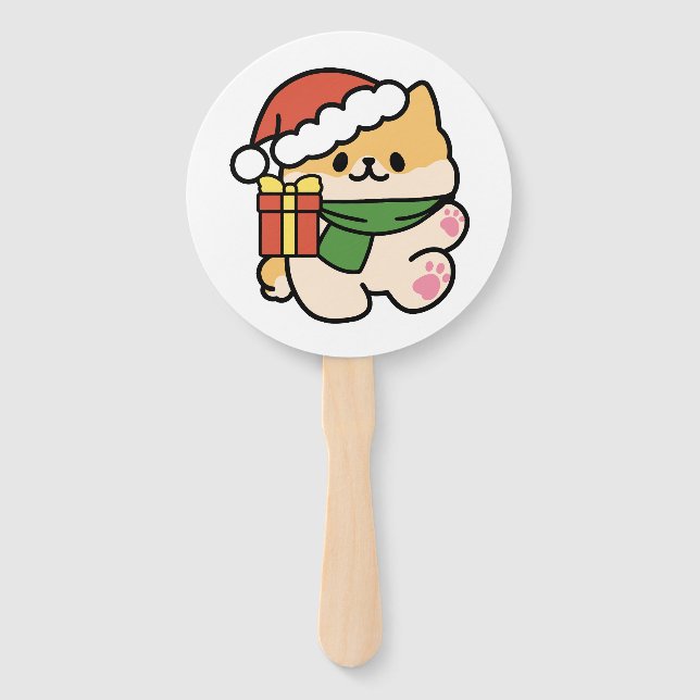 Yappy Howlidays - Cute Christmas Dog Cartoon Hand Fan (Front)