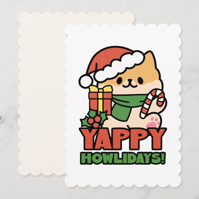 Yappy Howlidays - Cute Christmas Dog Cartoon Invitation (Front/Back)