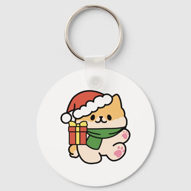 Yappy Howlidays - Cute Christmas Dog Cartoon Key Ring (Front)