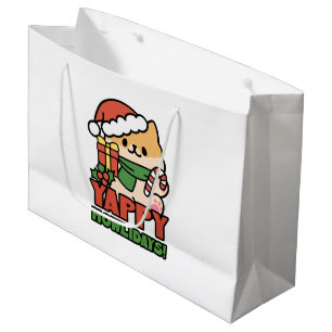 Yappy Howlidays - Cute Christmas Dog Cartoon Large Gift Bag