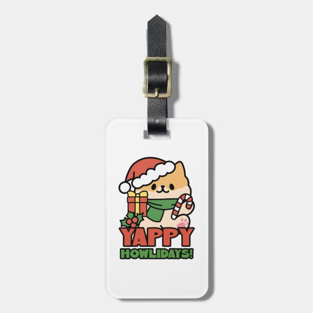 Yappy Howlidays - Cute Christmas Dog Cartoon Luggage Tag (Front Vertical)