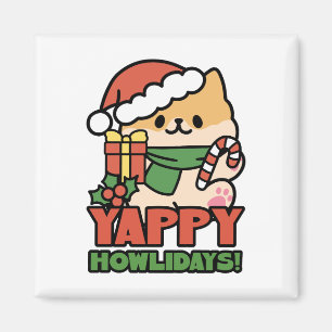 Yappy Howlidays - Cute Christmas Dog Cartoon Magnet