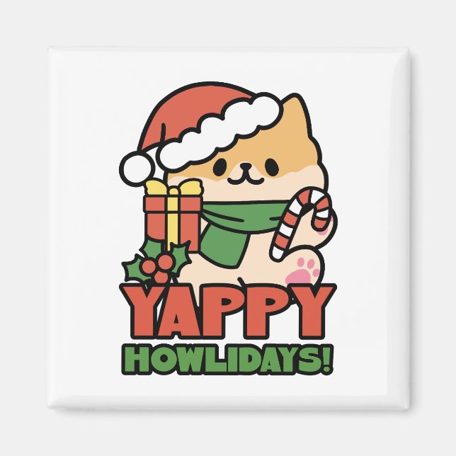 Yappy Howlidays - Cute Christmas Dog Cartoon Magnet (Front)