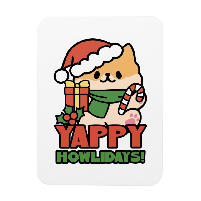 Yappy Howlidays - Cute Christmas Dog Cartoon Magnet (Vertical)