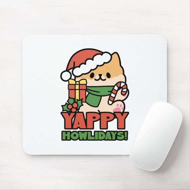 Yappy Howlidays - Cute Christmas Dog Cartoon Mouse Mat (With Mouse)