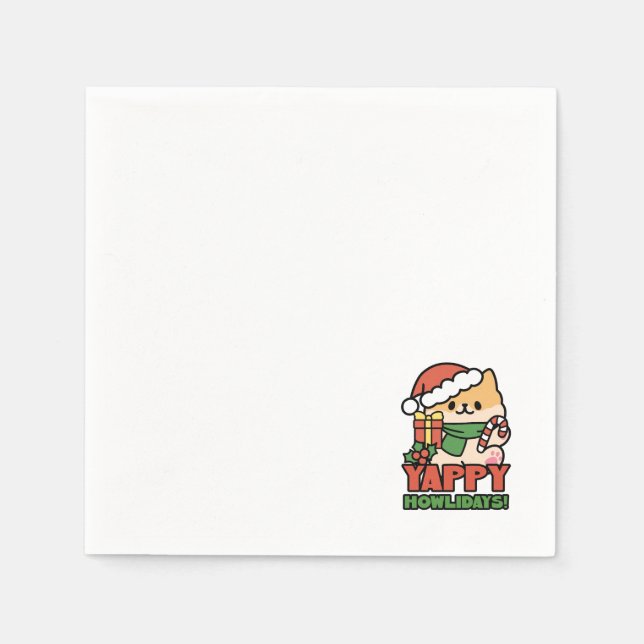 Yappy Howlidays - Cute Christmas Dog Cartoon Napkin (Front)