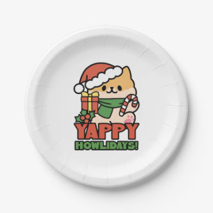 Yappy Howlidays - Cute Christmas Dog Cartoon Paper Plate
