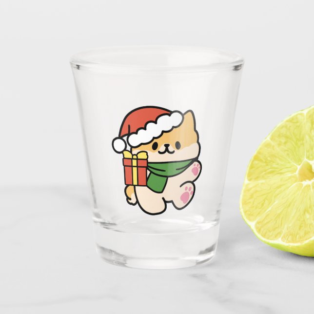 Yappy Howlidays - Cute Christmas Dog Cartoon Shot Glass (Front)