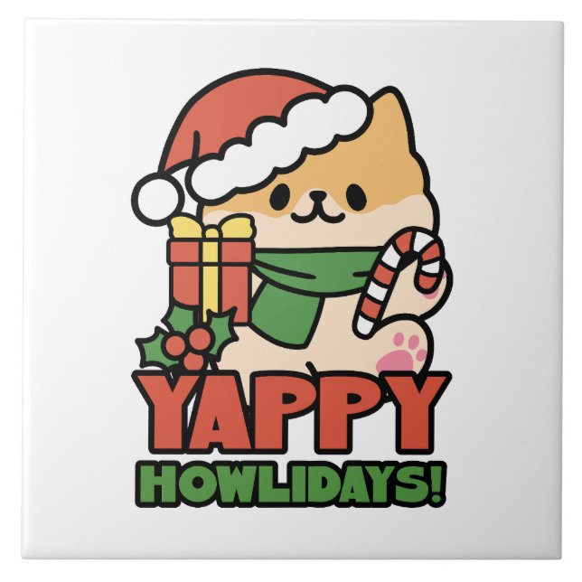 Yappy Howlidays - Cute Christmas Dog Cartoon Tile (Front)
