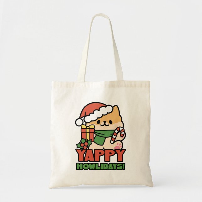 Yappy Howlidays - Cute Christmas Dog Cartoon Tote Bag (Front)
